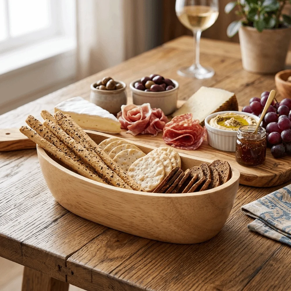 Portable Wooden Fruit Bowl Boat Outline Smooth Salad Dish Large-capacity Thickened Food Platter Dessert Display