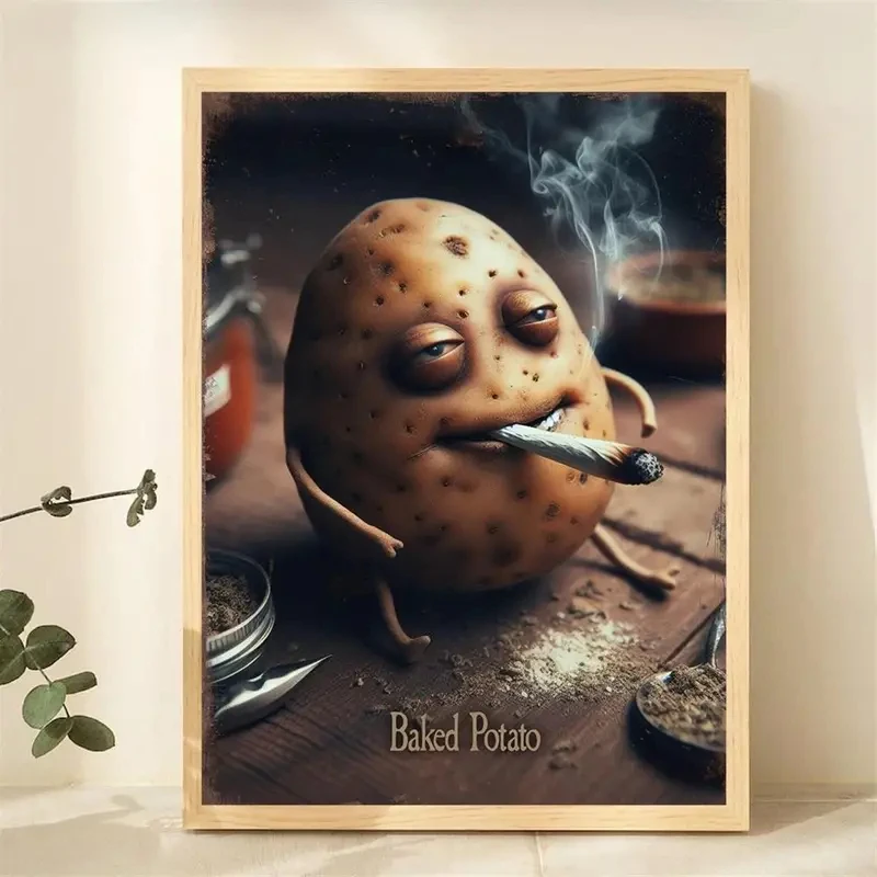 مطبوعات قماشية بطاطس مخبوزة على الطراز الحديث ، شخصية كرتونية تدخين غريبة ، فن جداري ، ملصقات لديكور غرفة المعيشة وغرفة النوم #4