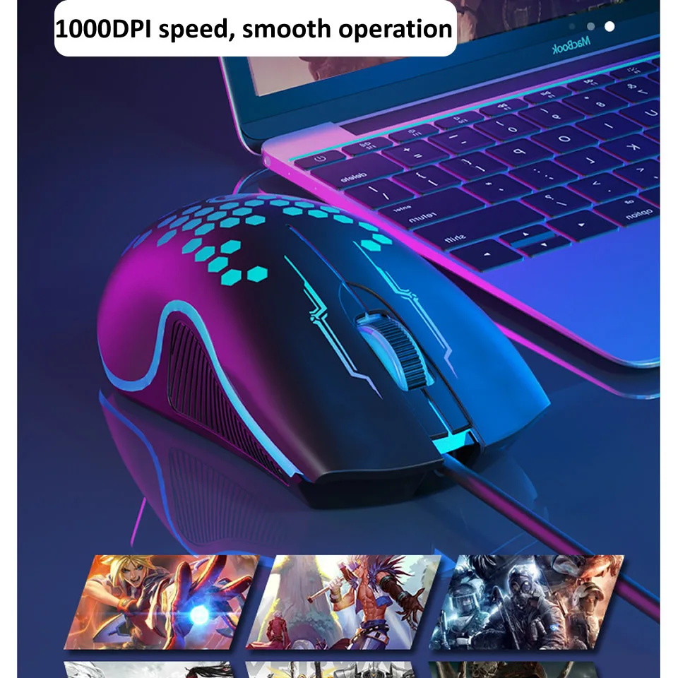 Mute Wired Gaming Mouse 1000 DPI Optical 3 Button USB Mouse With RGB BackLight Mute Mice for Desktop Laptop Computer Gamer Mouse