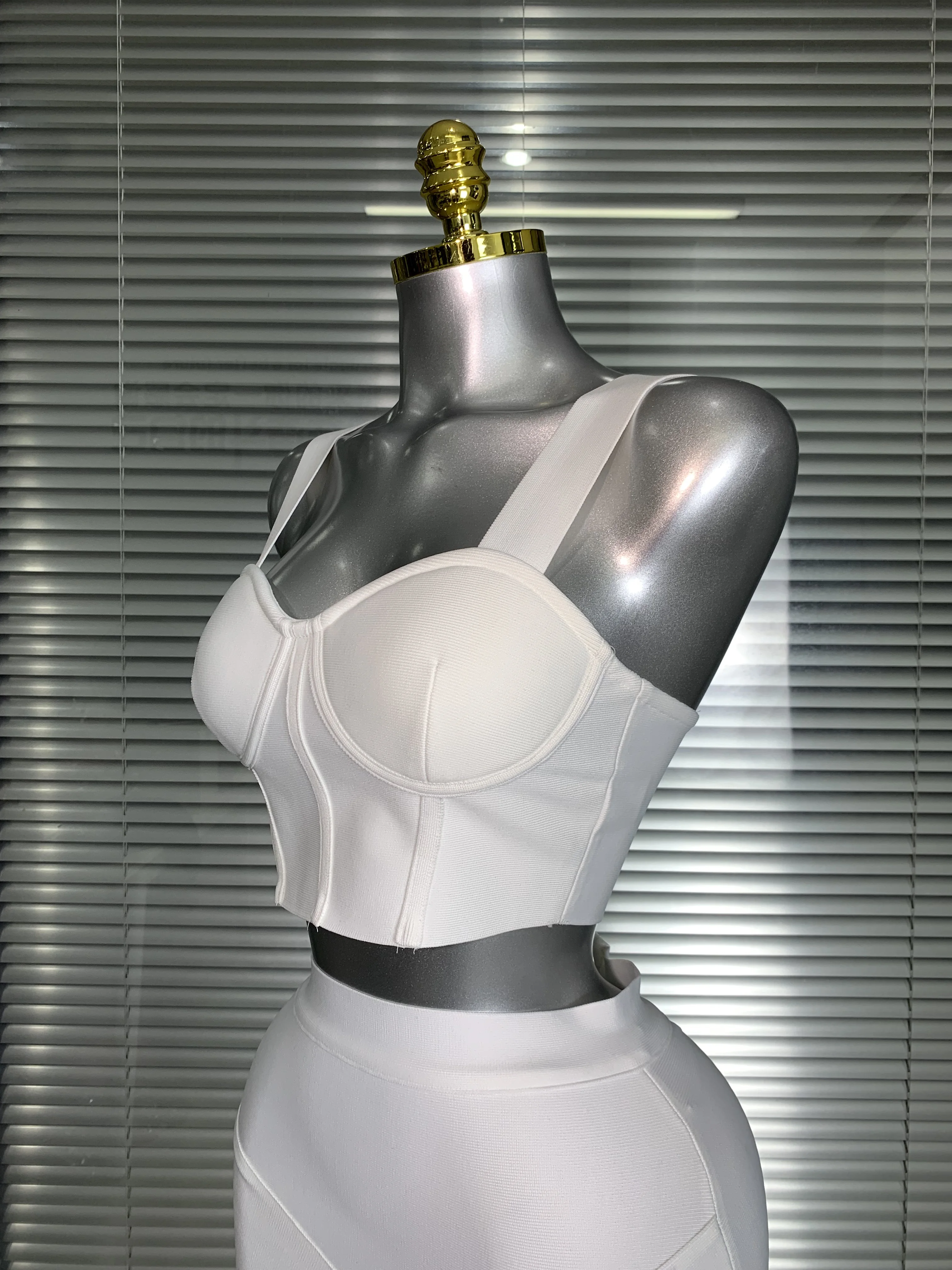 Summer New 2025 Women Sexy White Black Mini Bandage Two Piece Set Celebrity Stretch Knitted Evening Party Skirt Suits