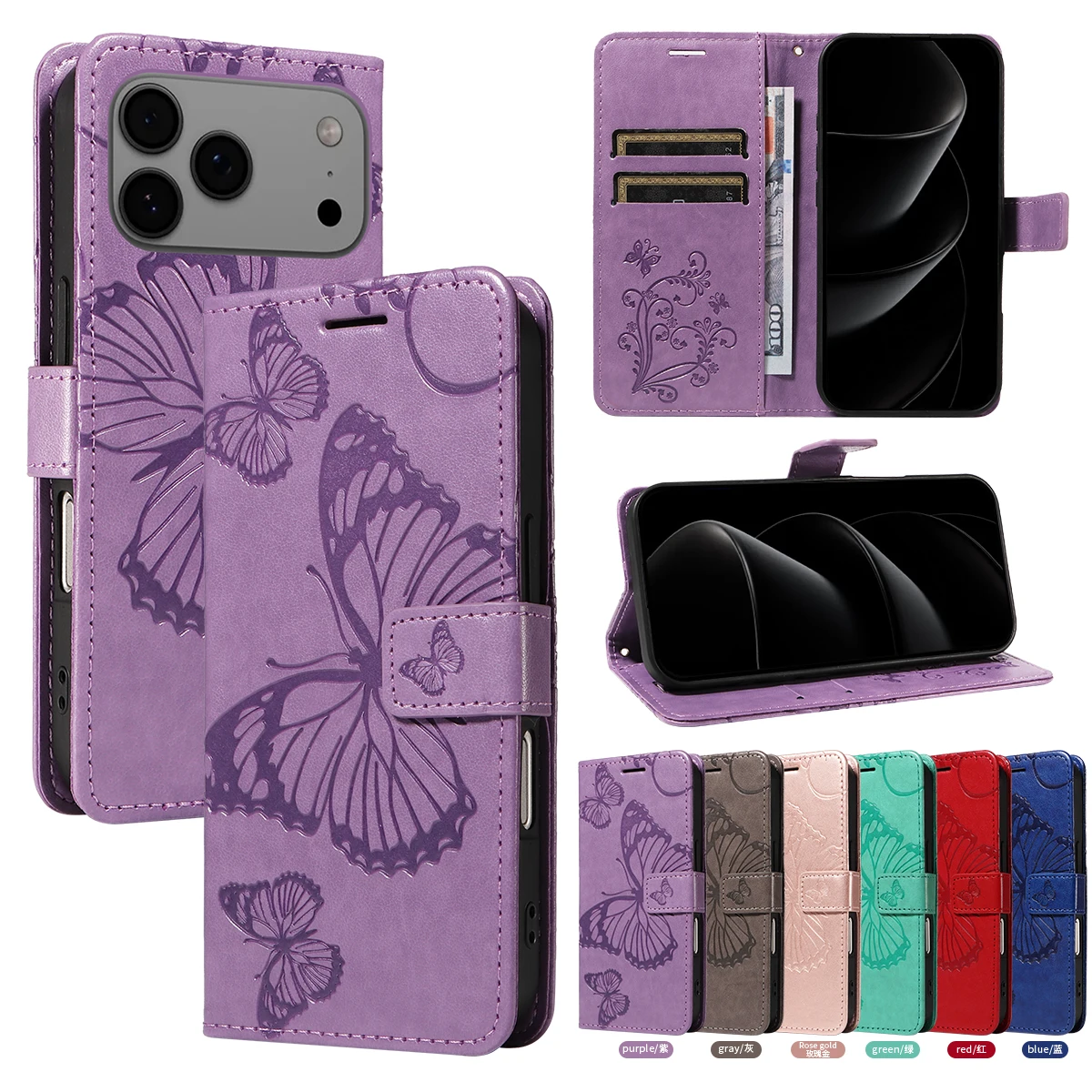 Magnetic Wallet Leather Case For IPhone 17 Air 16e 16 15 14 13 12 Mini 11 Pro SE XS XR Max 8 7 6 Plus Phone Cover Butterfly