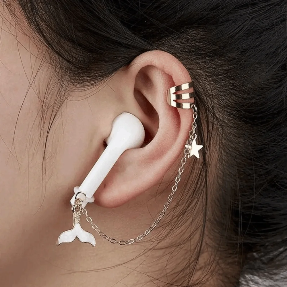 2pcs/pair Dolphin Anti-Lost Earphone Clip Ear Decor Ear Bone Clip Anti-lost Ear Clip Fashion Jewelry Earphone Protection Chain