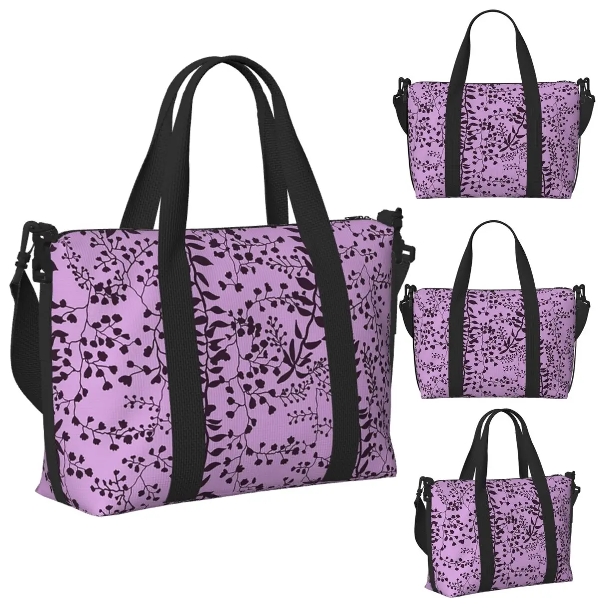 

Custom Bella Swan Lavender Freesia Beach Travel Bag Large Capacity Tote Bags for Gym Sport Women Shopping Duffle Shoulder Bag