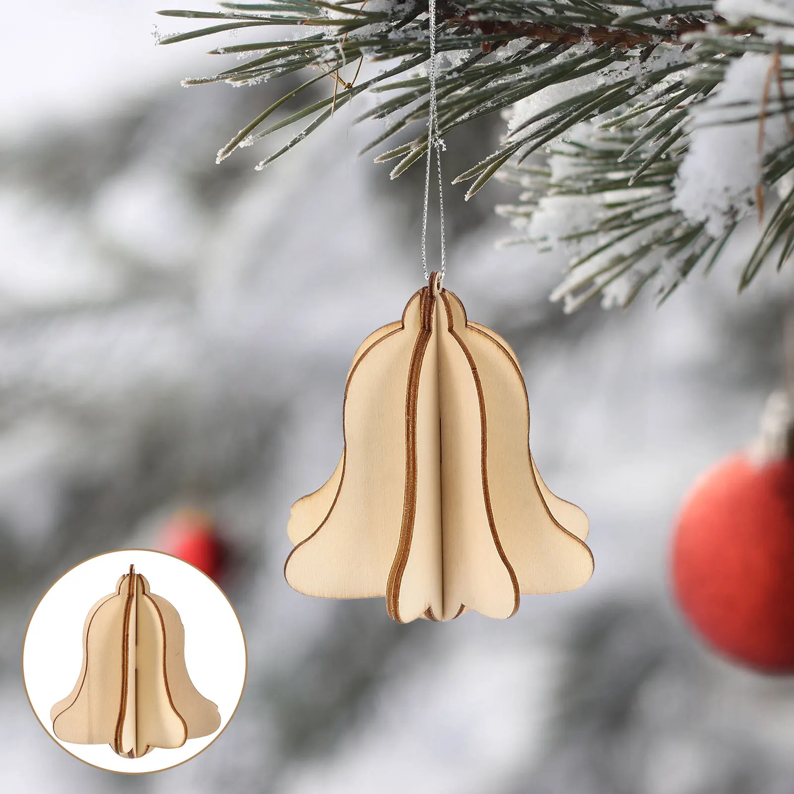 

6Pcs 3D Wooden Xmas Hanging Ornaments DIY Unpainted Craft for Christmas Tree Wall Window Decor Holiday Party Supplies