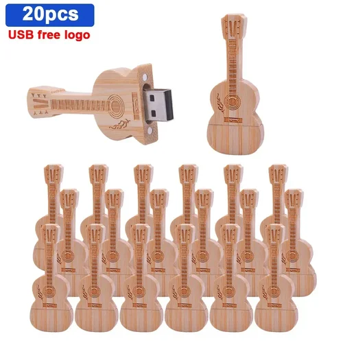 20 unids/lote unidad flash usb de guitarra de madera logo gratis regalos de música pendrive 4GB 8GB 16GB 32GB cle usb 64GB 128GB disco usb