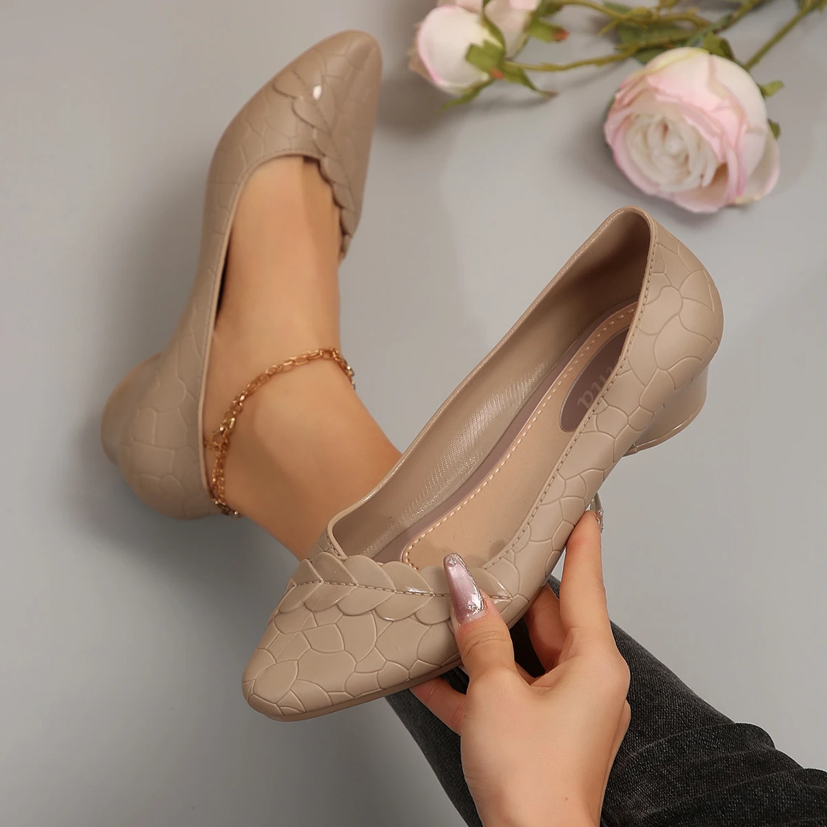 Neue Damenschuhe mit Rundkopf und Flachem Quadratischem Absatz Elegante Modische High Heels Abendschuhe Zapatos Mujer – Detail 8