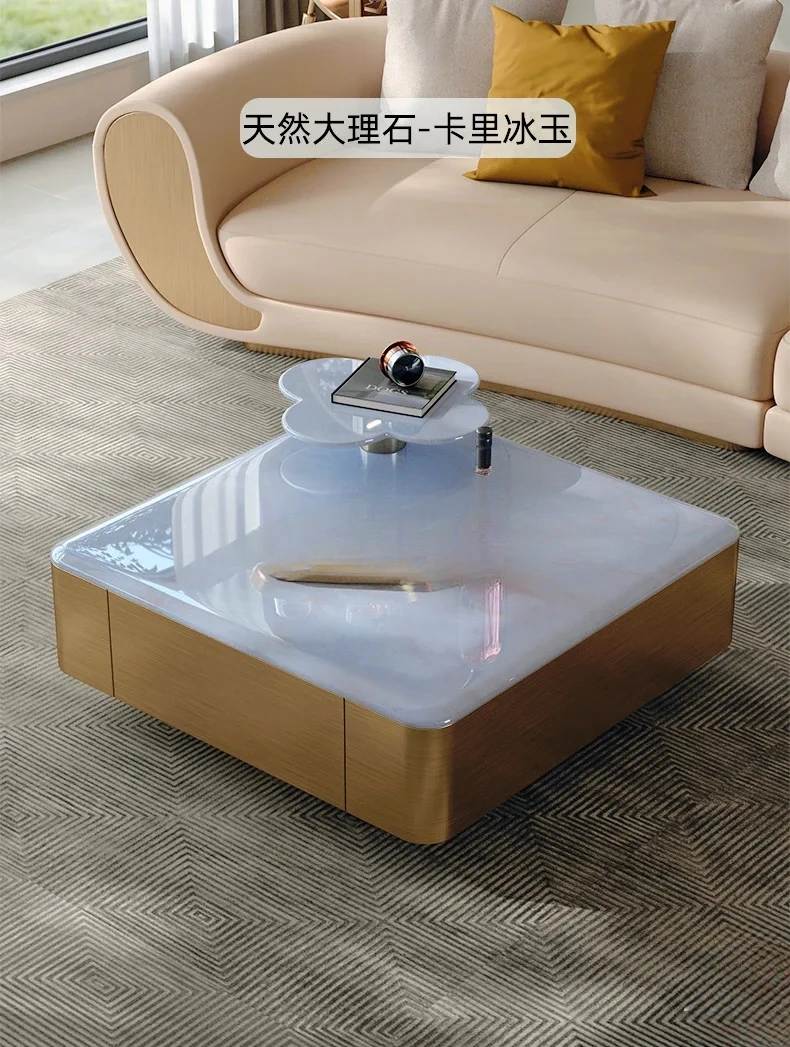 

Квадратный современный светлый роскошный журнальный столик из натурального мрамора