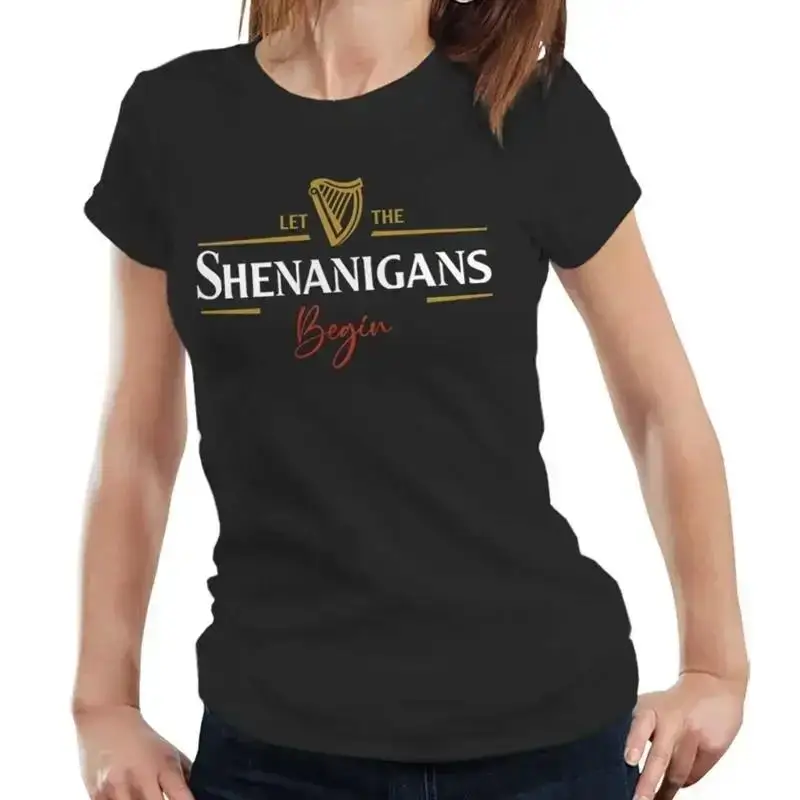 Let The Shenanigans Begin Fitted Ladies T Shirt St Patricks Day Funny Irish Beer