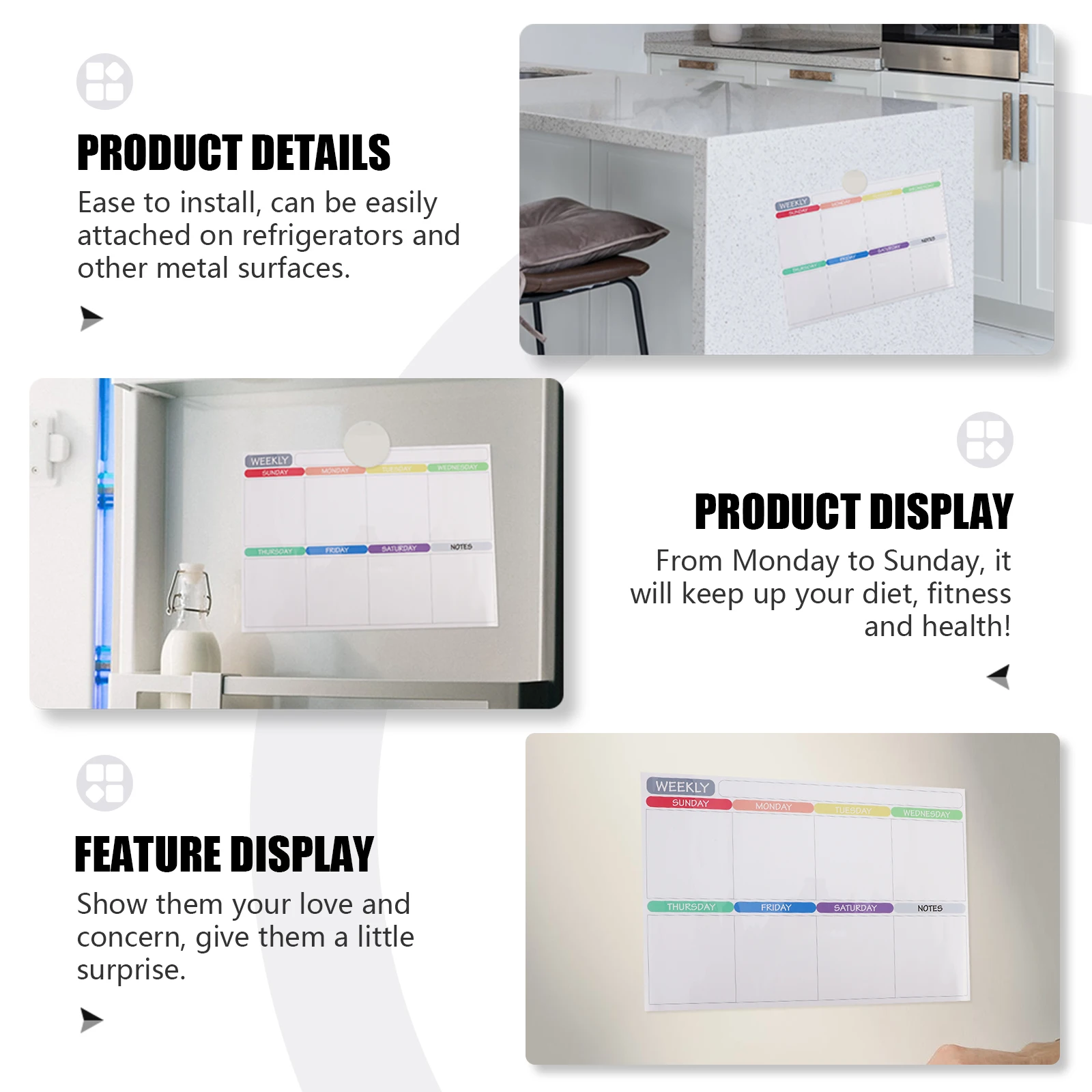 

1Set Magnetic Fridge Calendar Erasable Refrigerator Meal Planner Dry Erase Meal Menu Shopping List Magnetic Plan Sticker