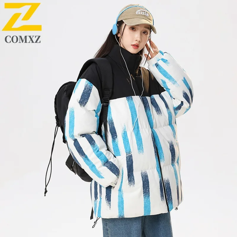 

COMXZ 2025 Новая мужская хлопковая куртка из двух предметов с капюшоном, повседневная утолщенная водонепроницаемая теплая зимняя верхняя одежда с цветными блоками, повседневная одежда