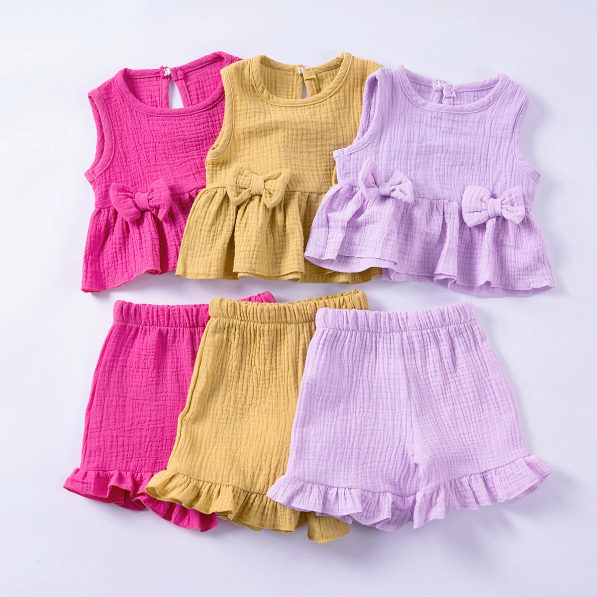 Summer Baby Girls Muslin Outfits Cute Sleevesless Tops+shorts 2pcs Soft Comfortable Casual Clothes Sets Children Clothing