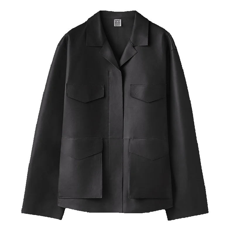 Chaqueta de piel de oveja de estilo corto, abrigo de cuero suelto, bolso tridimensional, estilo minimalista, Año Nuevo