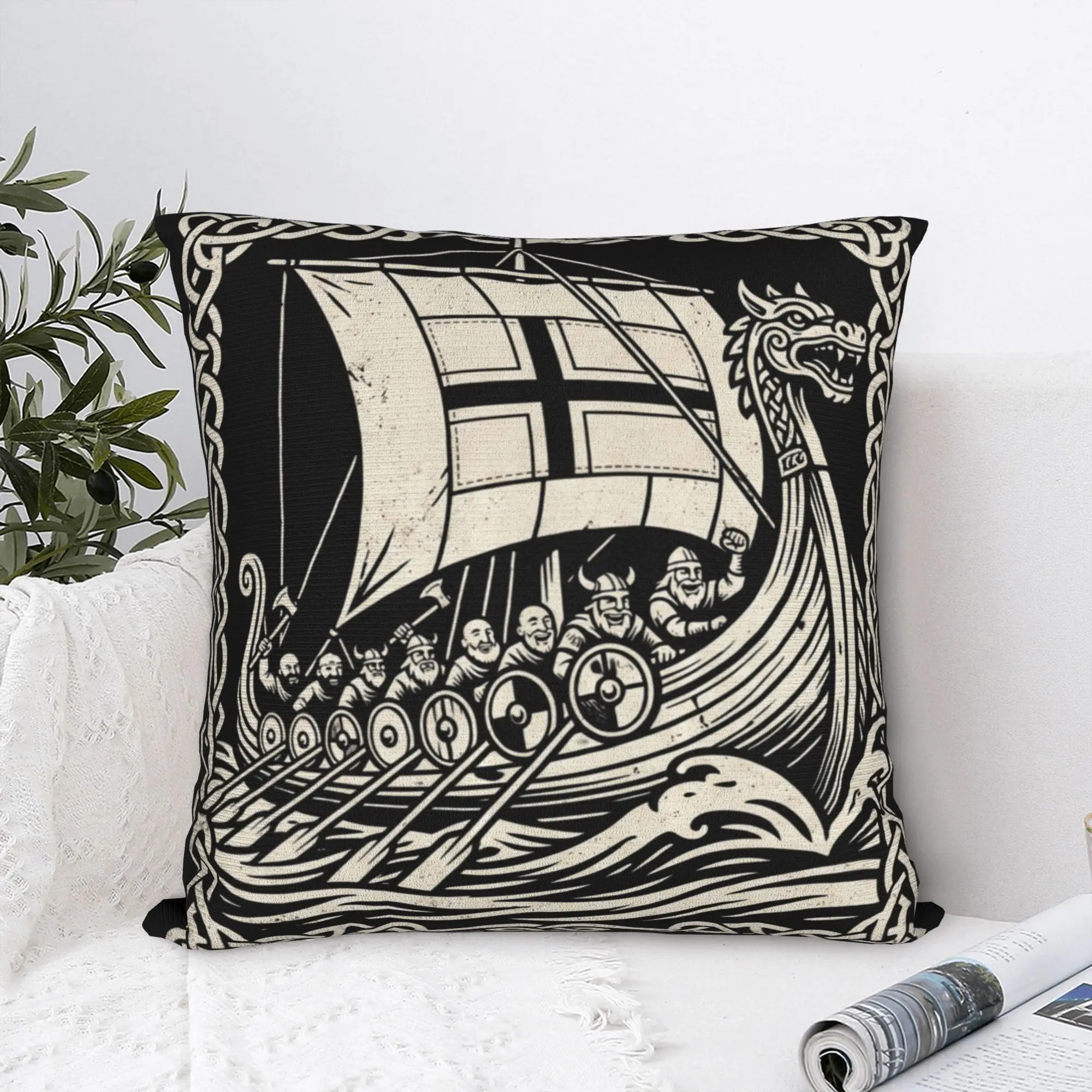 Norway Flag Vikinges Ship Happy Norwegian Sports Supporter Pillow Case Retro Pillow Cover Pillowcases For Living Room Bed Chair