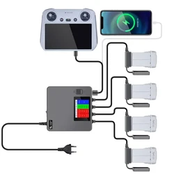 Digital Display Mini 4 Pro Battery Charger Hub for DJI Mini 3 / Mini 4 Pro Remote Controller SmartPhone Intelligent Charging Hub