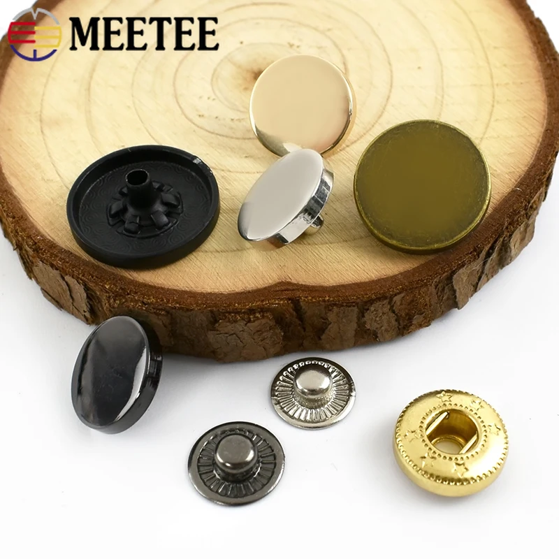 10Sets Meetee 10-25mm Metal Snap Buttons Bag Coat Fasteners Press Button for Clothing Decor Golden Buckles Sewing Accessories