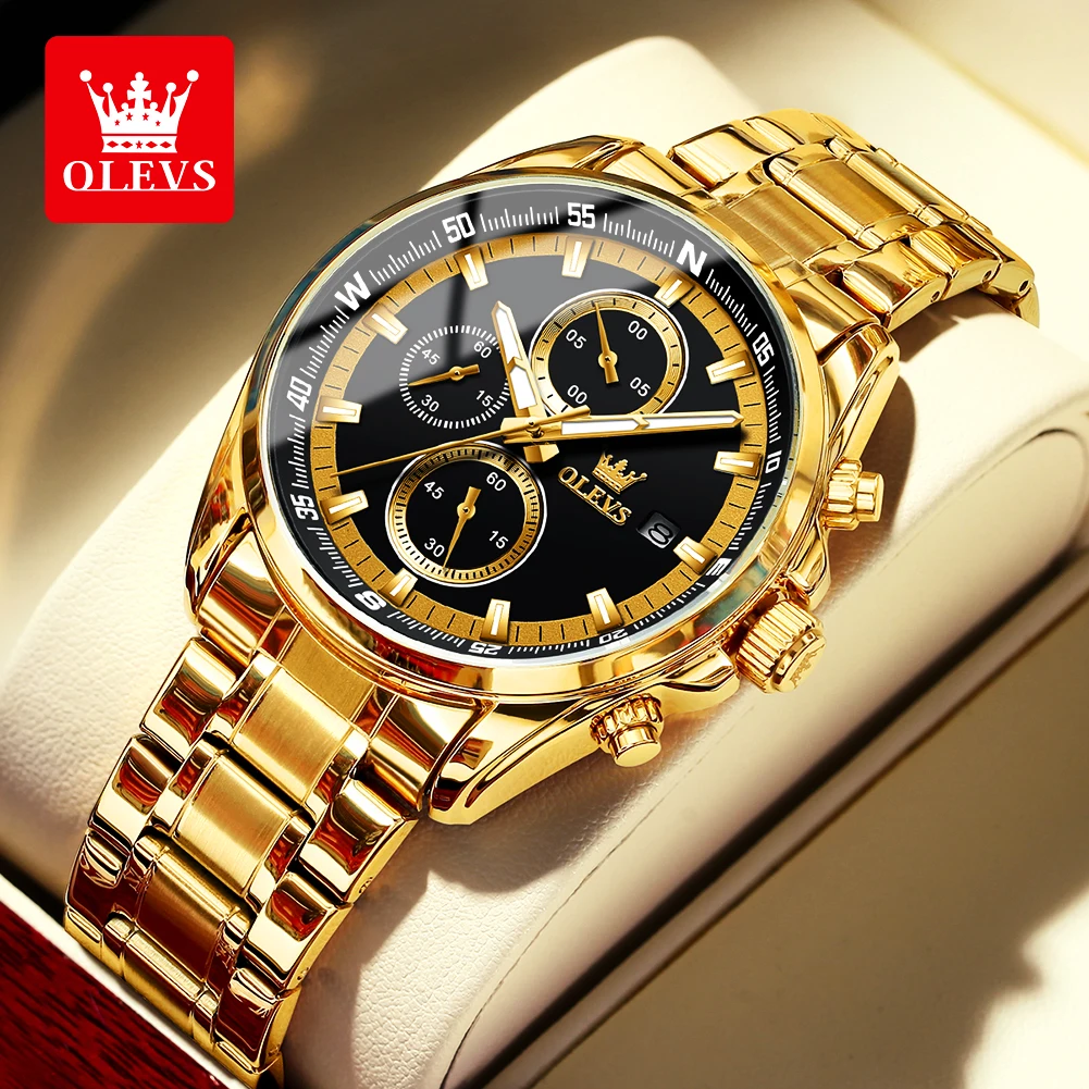 OLEVS Men\'s Watches Casual Fashion Original Quartz Watch for Man Stainless Steel Waterproof Luminous Chronograph Date 2023 New