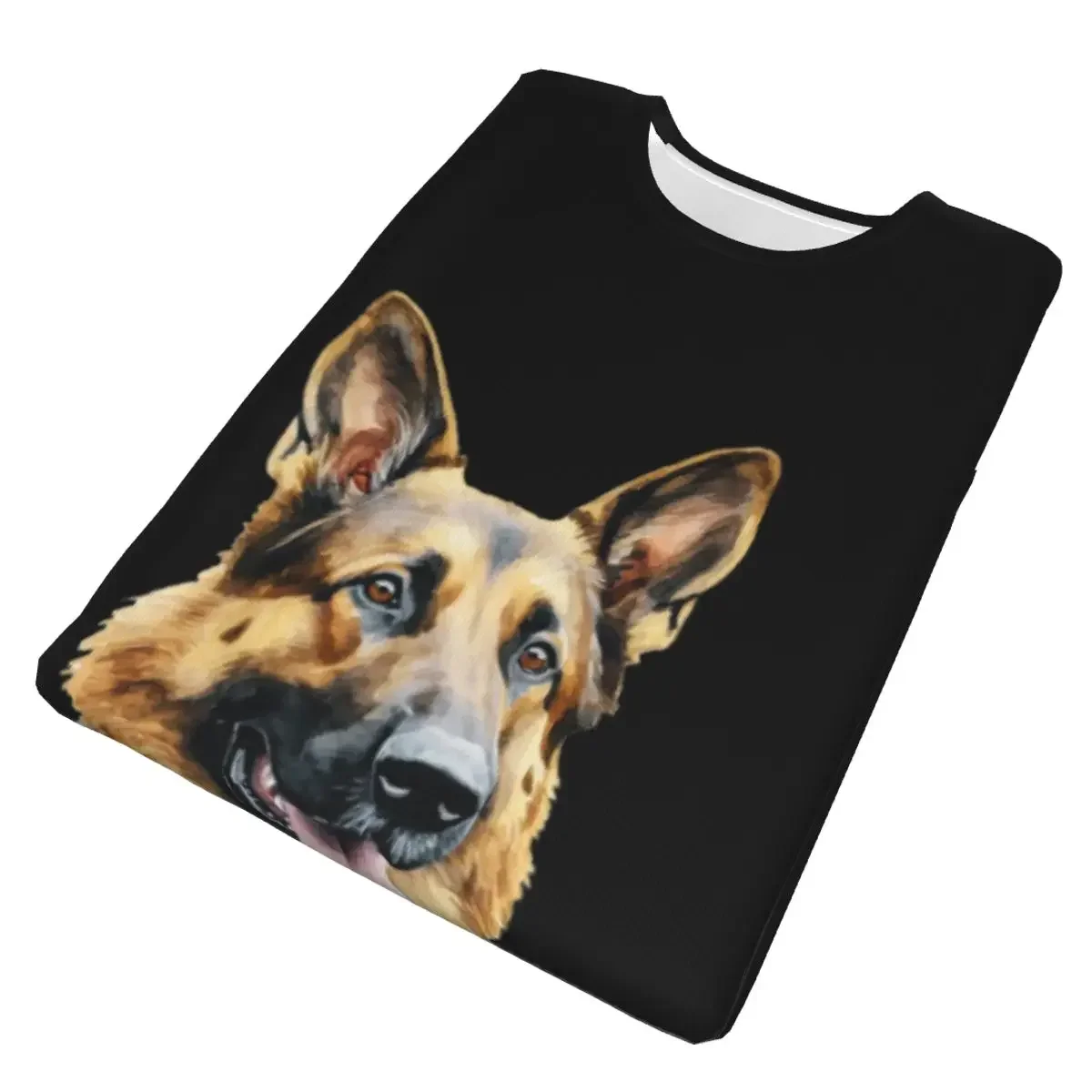 polyester Watercolor German Shepherd T-Shirt Men's Fashion T Shirt Men Crew Neck Summer Shirts Tops