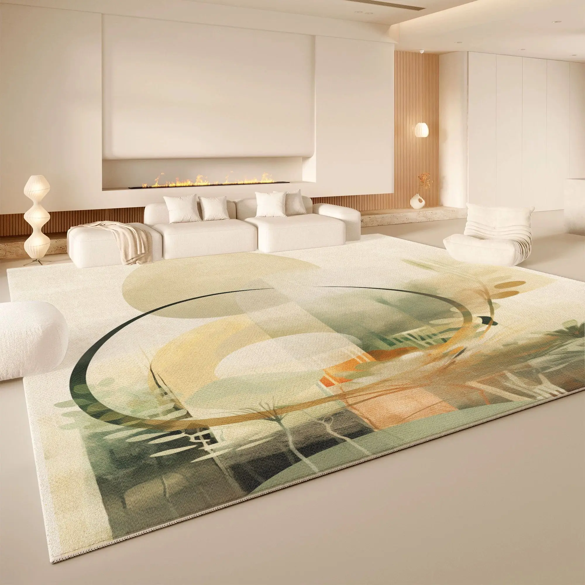 Watercolor Abstract Plant Area Rug Non Slip Washable Large Living Room Carpet Morandi Minimalist Home Sofa Floor Decor Rug