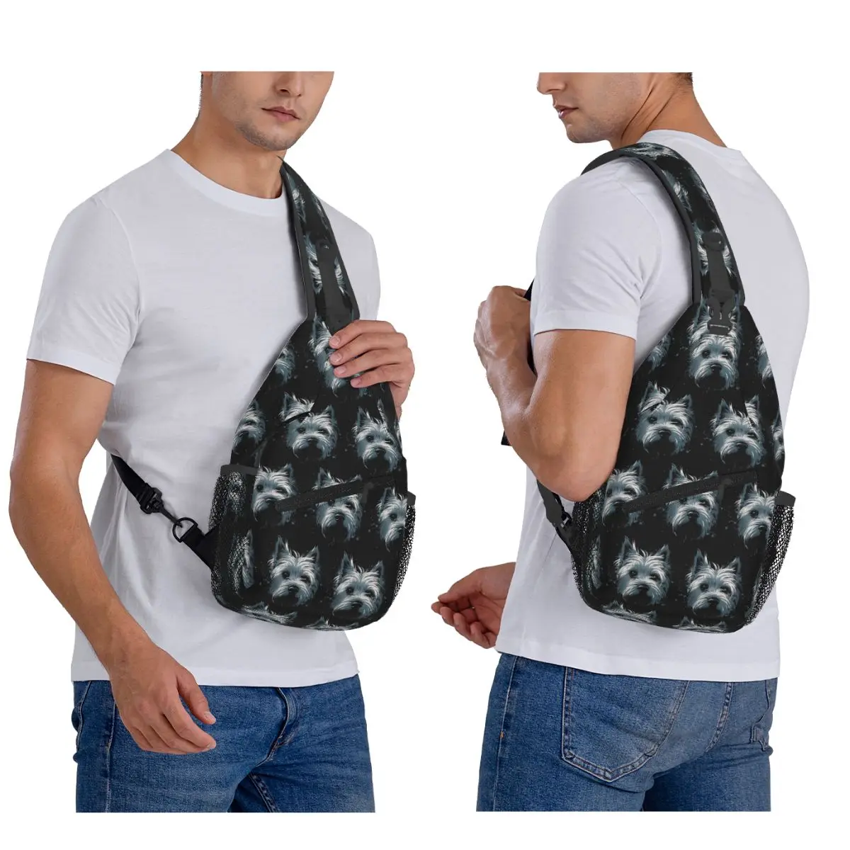 Westie Dog West Highland White Terrier Chest Bag Men Sling Crossbody Backpack Chest Bag Travel Hiking Daypack Shoulder Bag