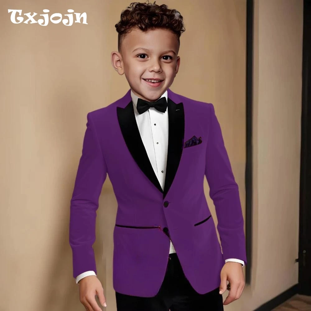 

Fashionable Velvet Collar Boys Slim Fit Suits 2 Pieces Host Costumes,Elegant Formal Kids Suit Set Birthday Party Outfit 2-20T