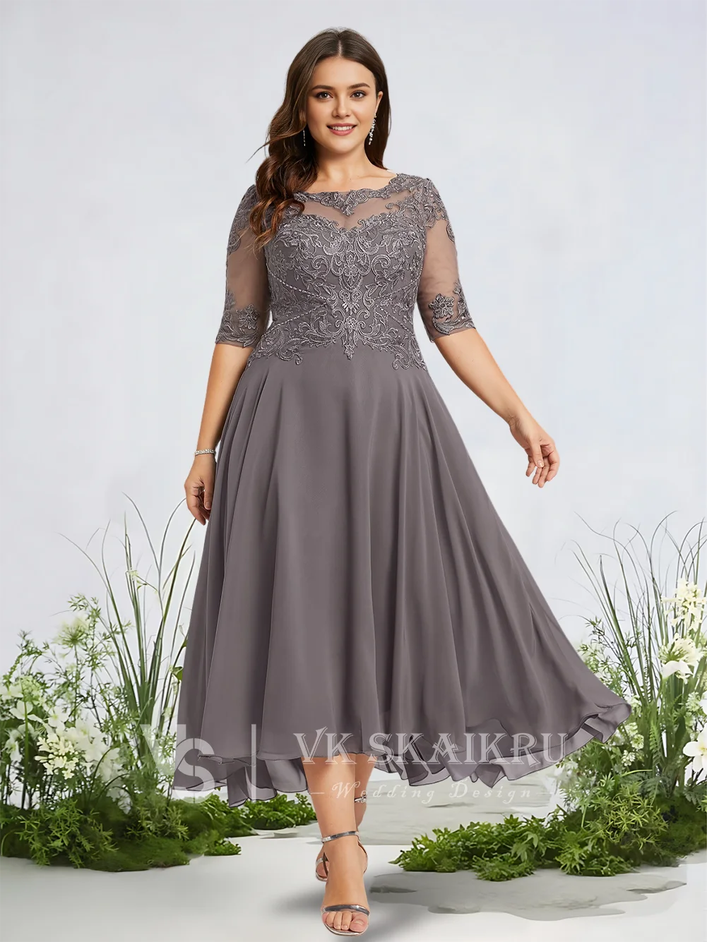 

A Elegant Evening Dresses Women A-Line Illusion Boat Chiffon Lace Gown With Half Sleeve Sequins 2025 Summer Prom Luxury Formal​