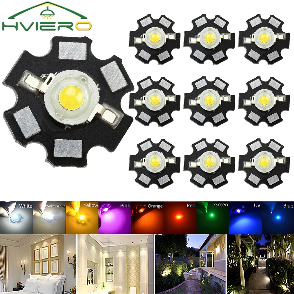 10Pcs LED Chip Lamp Bead 1W High Power Bright COB For DIY Lamp With 20mm Star PCB Platine Heatsink Interior Decorative Lighting