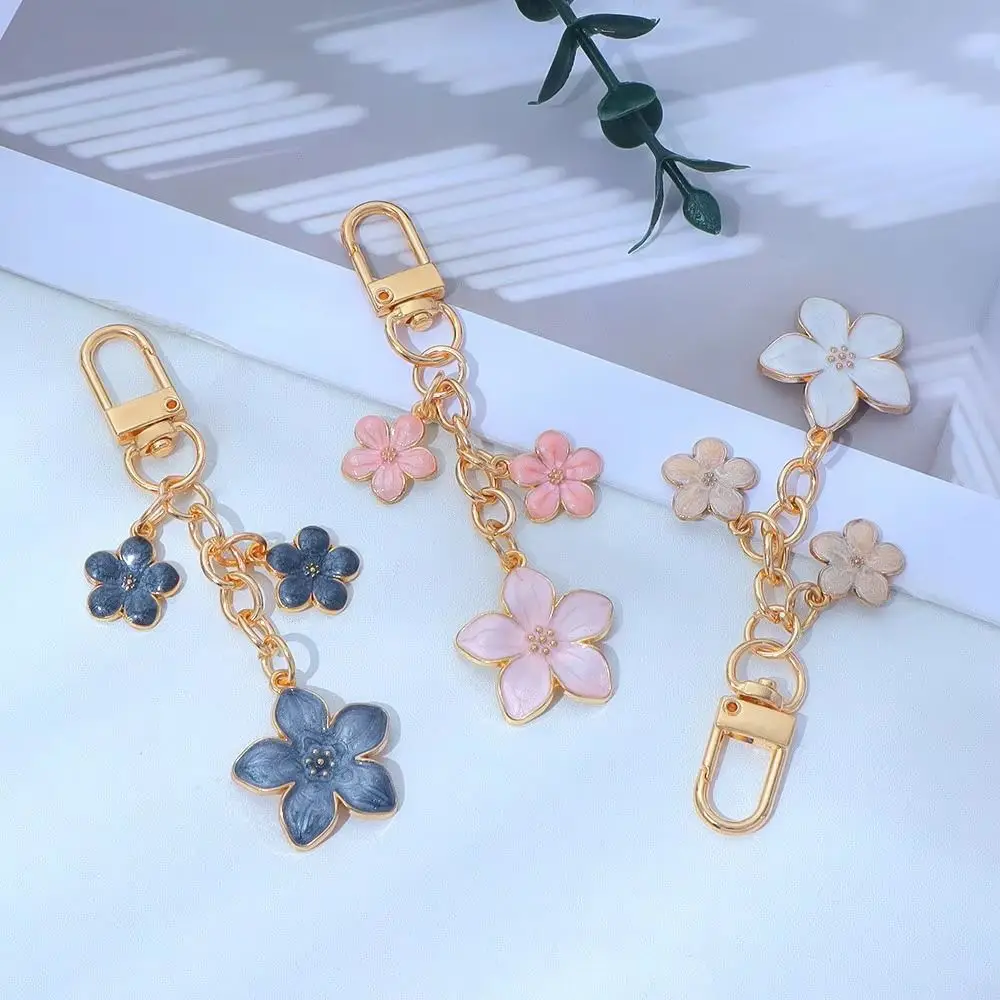 Durable Alloy Sakura Keychain Cherry Blossom Pearl Accent Cherry Blossom Keychain Sweet Solid Color Cute Bag Charm Daily Use