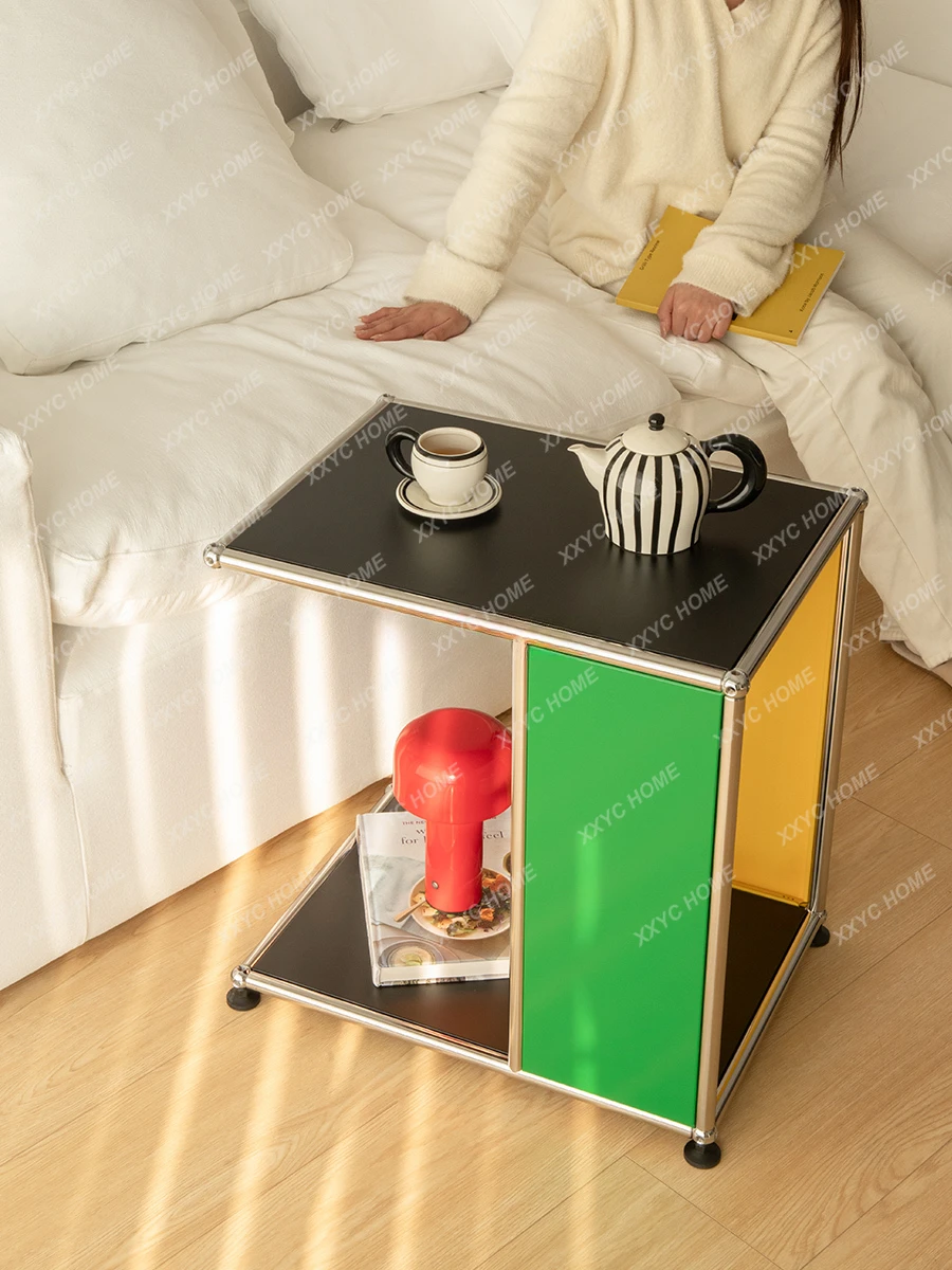 Color Matching Module Side Table Movable Coffee Table Bedroom Living Room Stainless Steel Cart