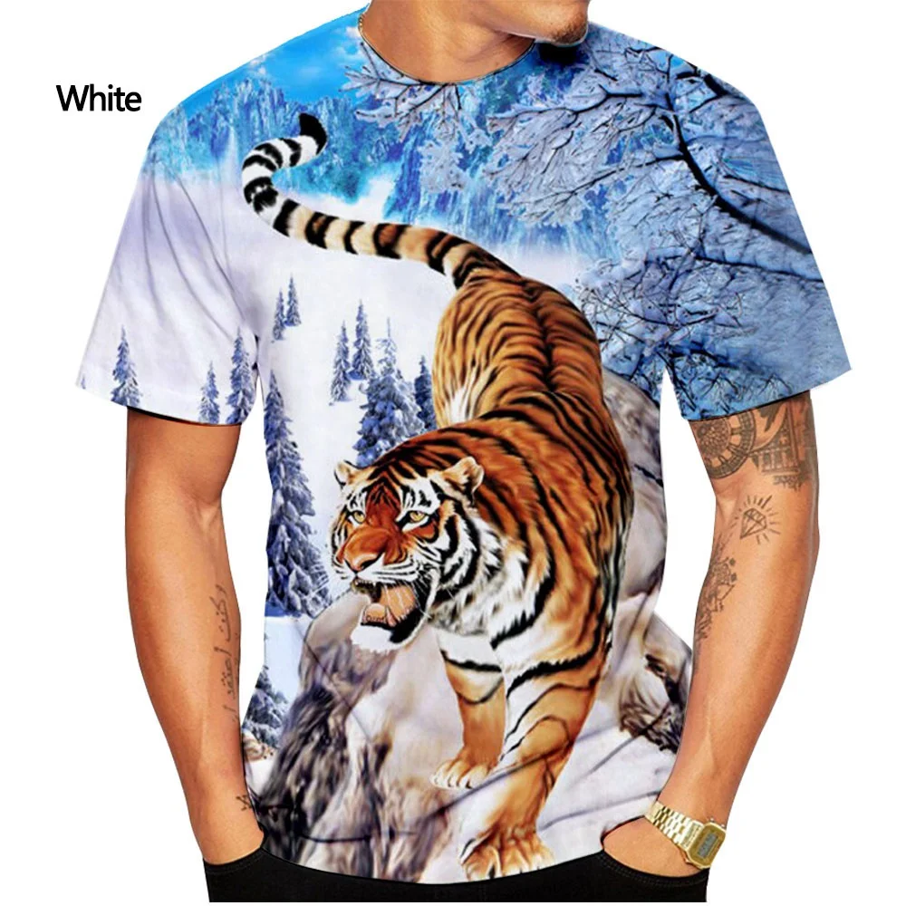 2022 new fashion men\'s 3D tiger print T-shirt summer short-sleeved sweatshirt quick-drying ultra-thin men\'s clothing