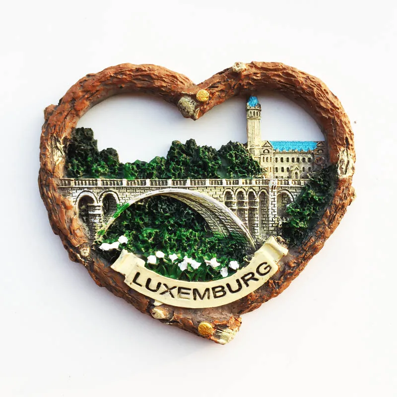 Luxembourg Heart shaped Street View Fridge Magnet Cultural Landscape Resin Decoration Tourism Souvenir Message Sticker Crafts