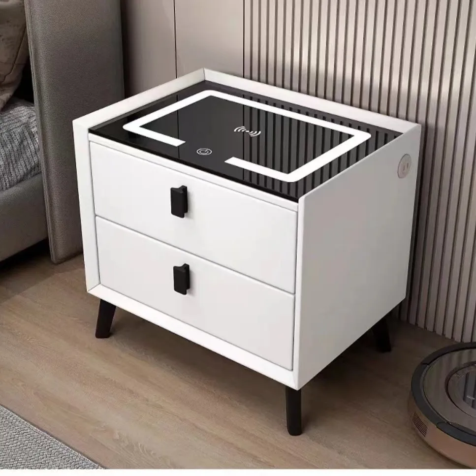 منضدة ذكية جديدة وحديثة وبسيطة من الخشب الصلب وشحن لاسلكي وطاولة بجانب السرير الذكية #4