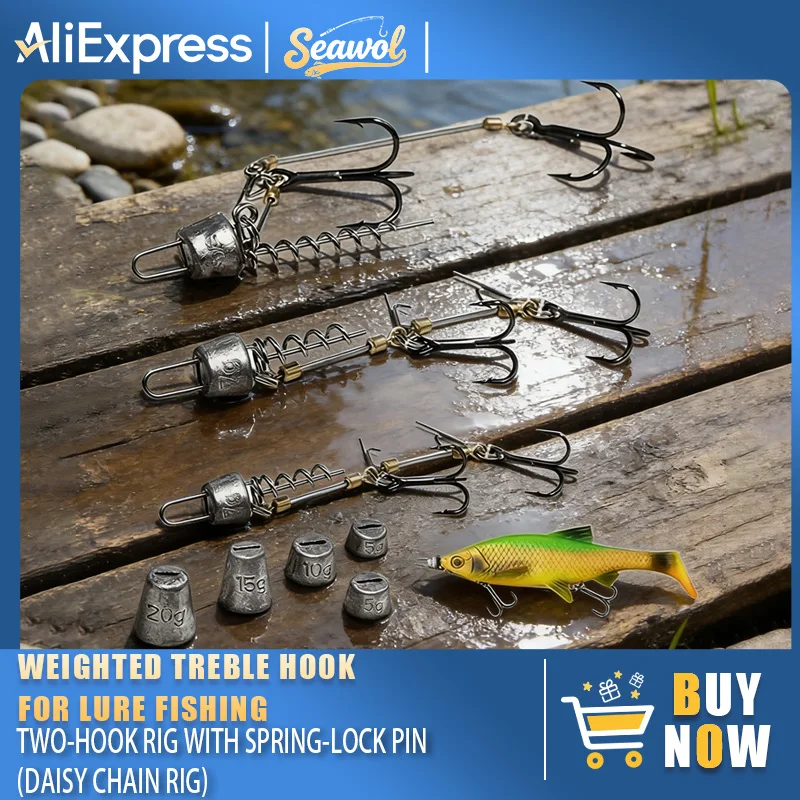 Fishing Hook Rigs Steel Leader, Weighted Daisy Chain Lures, Treble Double Hook Sets with Spring Lock, Handmade Saltwater Freshwa