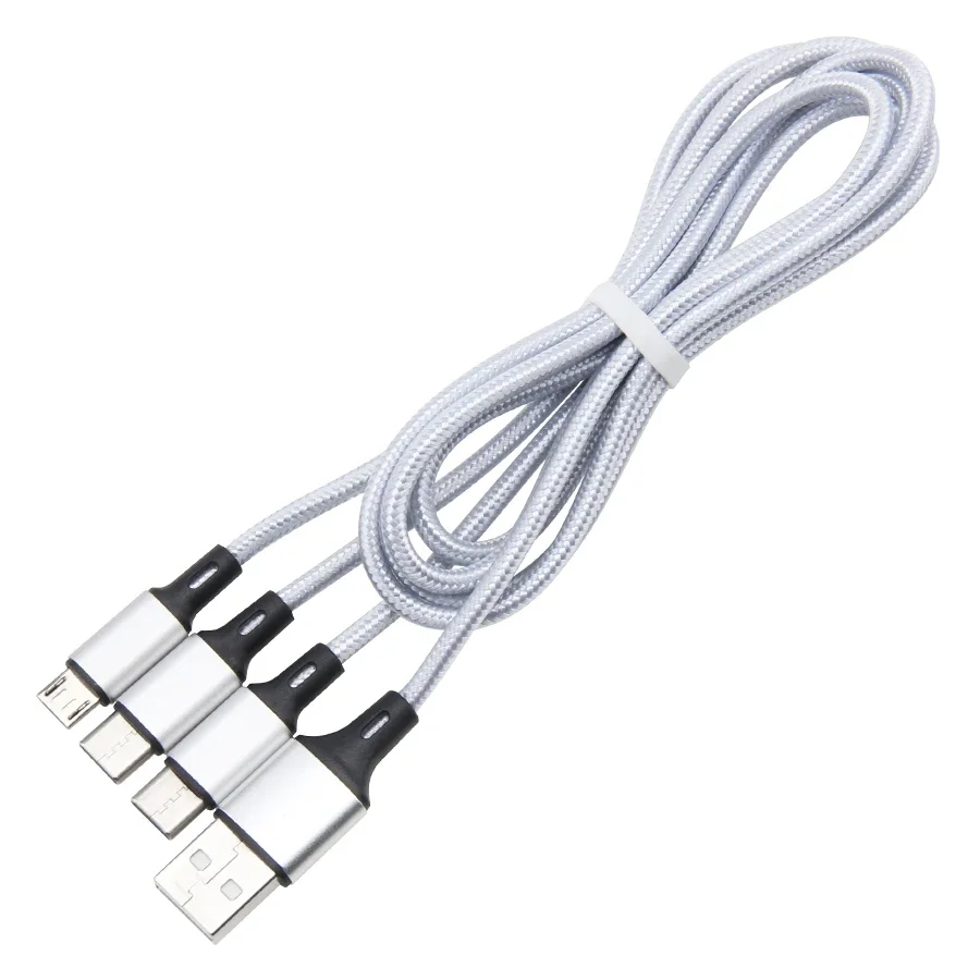 1.2m 3 In 1 Charging Cable Type C Micro 8pin USB Fast Charger Wire Cables for IPhone Samsung Huawei Xiaomi Android Phone