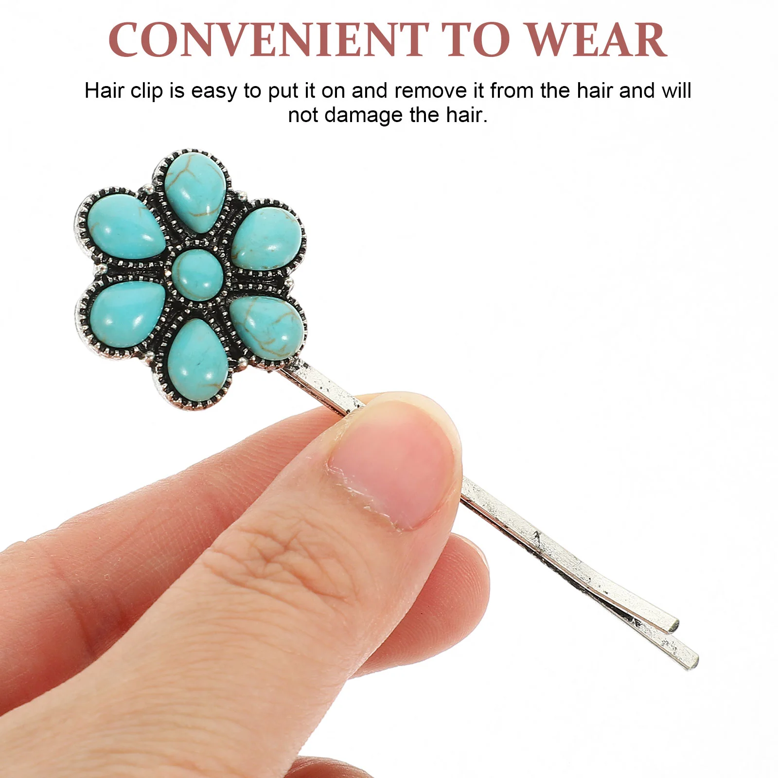 3 Pcs Vintage Turquoise Alloy Hair Jewelry Accessories Side Clamps Bobby Hairpins Clips Metal