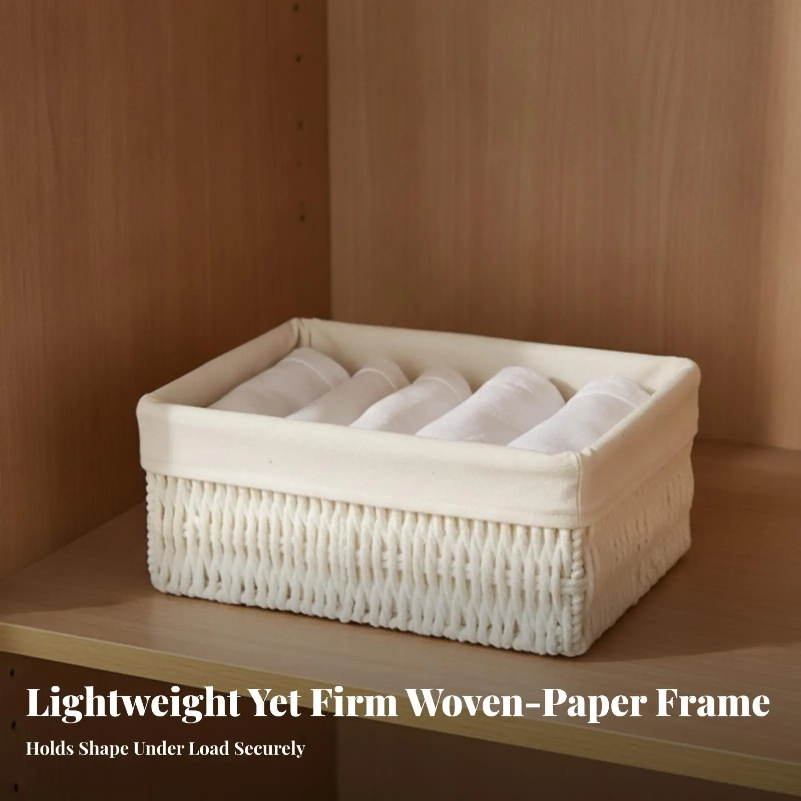 Woven Storage Basket with Lining Structured Storage Basket with Liner Sturdy Decorative for Home Organizers, Shelves, Closet