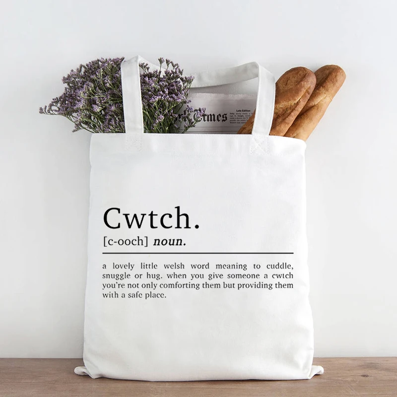 Cwtch Definition Tote Bag Canvas Birthday Handbags for Women 2020 Friends Birthday Gifts Anniversary Shopping Bags XL