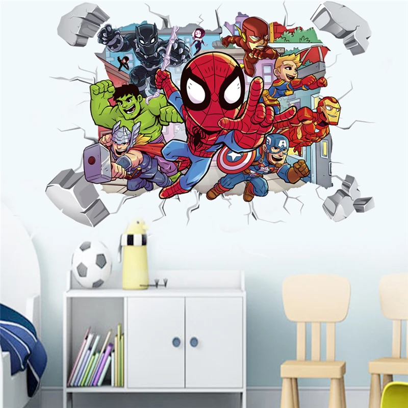 Marvel Superhero Avengers Wall Stickers - Kids Room & Kindergarten Decor Living Room Movie Anime Poster Decals for Boys & Girls view 2