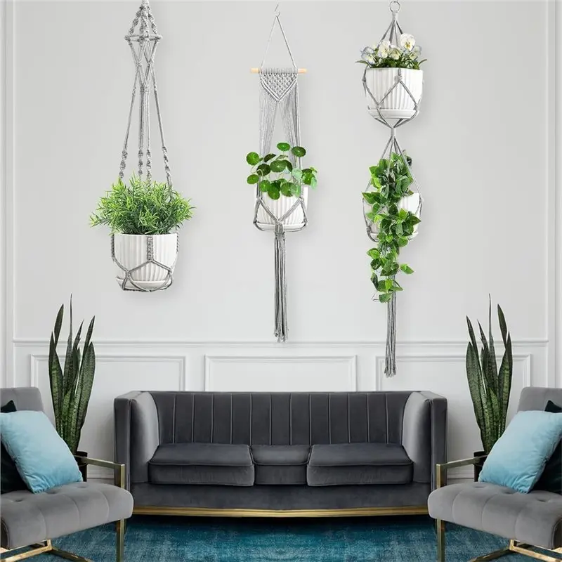 PZHI Macrame Plant Hanger 6 Pack Indoor Hanging Planter Holder Boho Decor Flower Pots Holder Stand with Hooks
