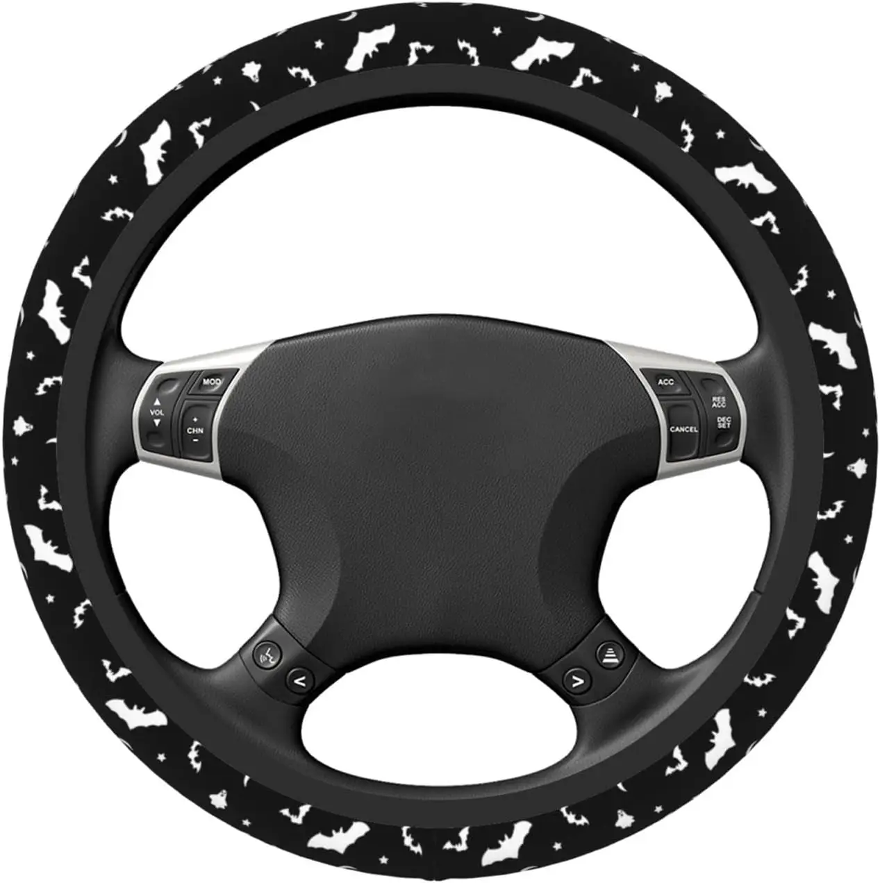 Halloween Goth Bats and Moon Elastic Steering Wheel Cover for Women Men Universal 15 Inch Anti Slip Auto Car Wrap Cover