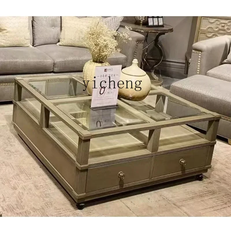 v9.10- light luxury solid wood coffee table simple modern square small apartment tea table tempered glass table