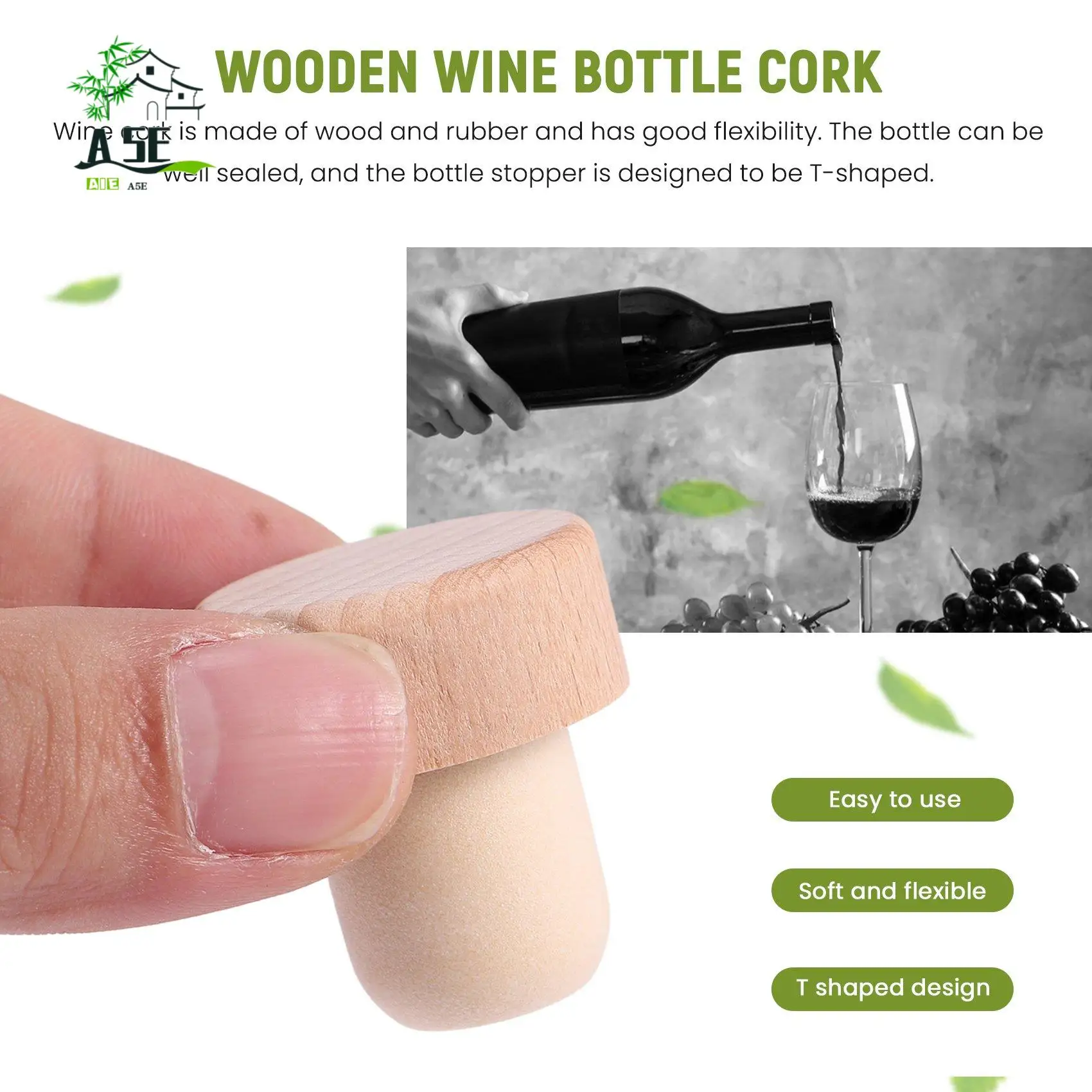 

A05E-пробки для винных бутылок Т-образные пробки для винных пробок, пробки для вина, многоразовые пробки для вина, деревянные и резиновые (12 шт.)