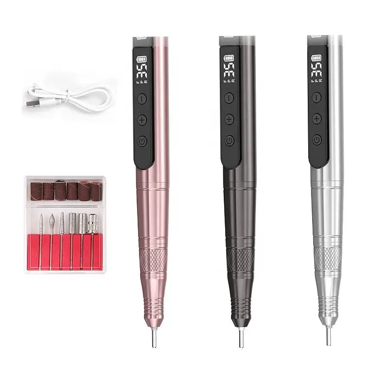 ポータブルプロフェッショナルネイルドリルマシン 35000 RPM - アクリルジェル研磨用ビットキット付き充電式電動ネイルドリル