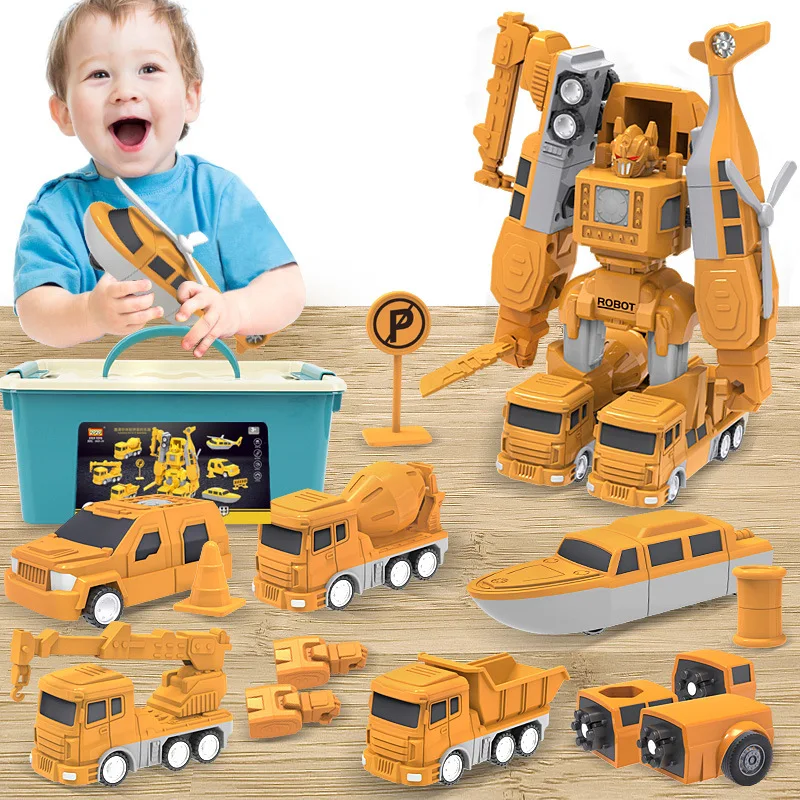 

Children's Magnetic Toy Car Boys' Building Blocks Assembly Engineering Deformation Puzzle King Kong Crane Diy Gift Award