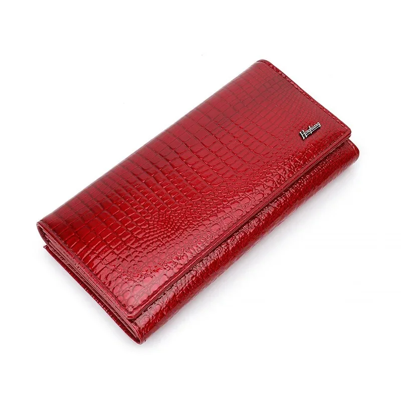 cow hide women's natural leather long wallet patent leather alligator pattern large capacity clutch wallet кошелек