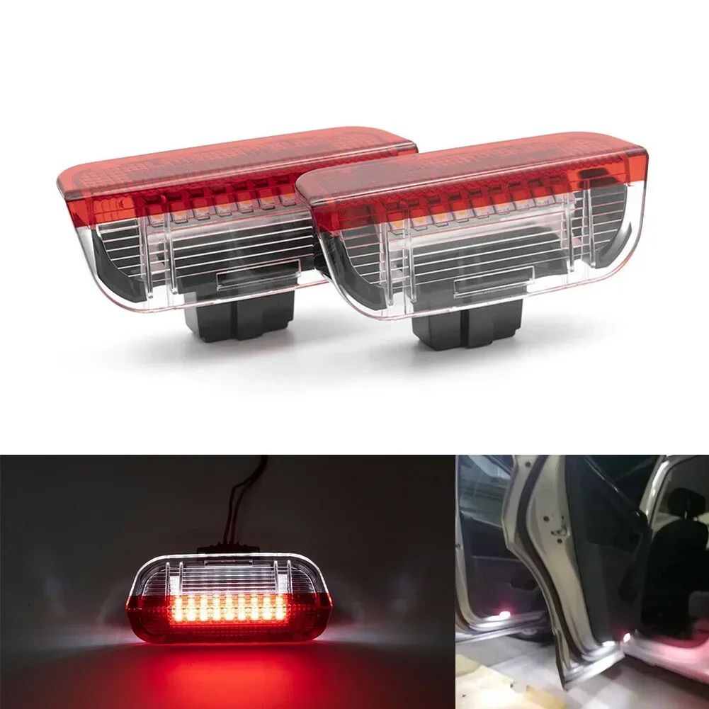 2pcs Car Interior Courtesy Door Lights Red+White Warn Lamps For Passat B6 B7 B8 CC For 991 911 OE 1K0947411A