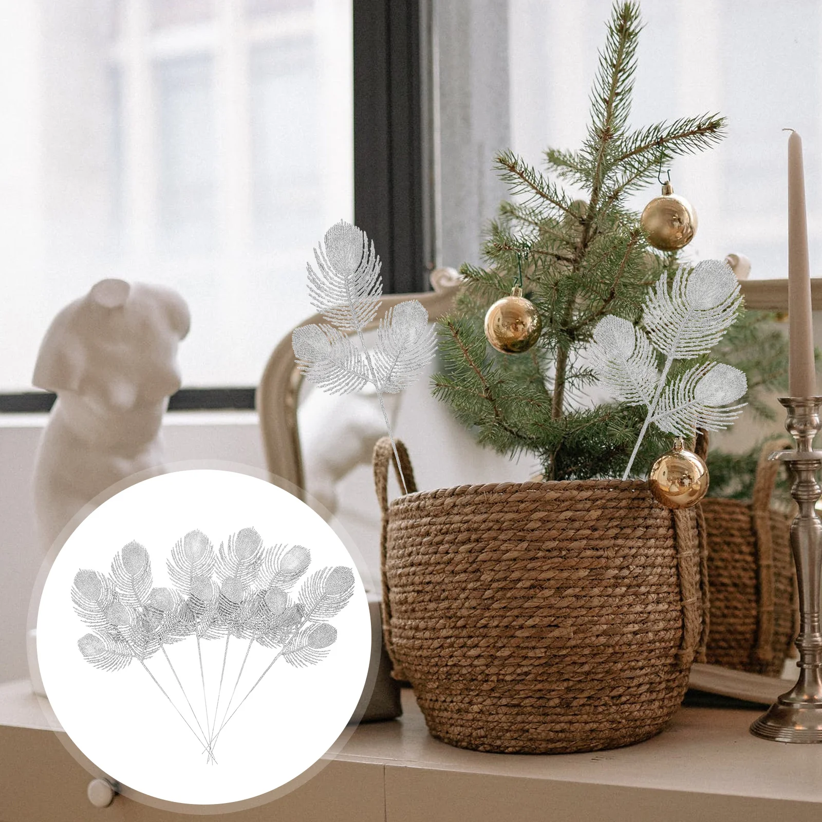 

6Pcs Fake Christmas Leaves Decorative Branches for Indoor Outdoor Holiday Party Setup No Maintenance Needed Xmas Leaves