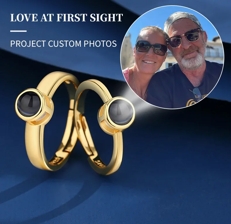 2Pcs/Set Projection Custom Photo  Couple Ring Personalized Photo Projection Gold/Silver Color Adjustable Ring Gift Jewelry