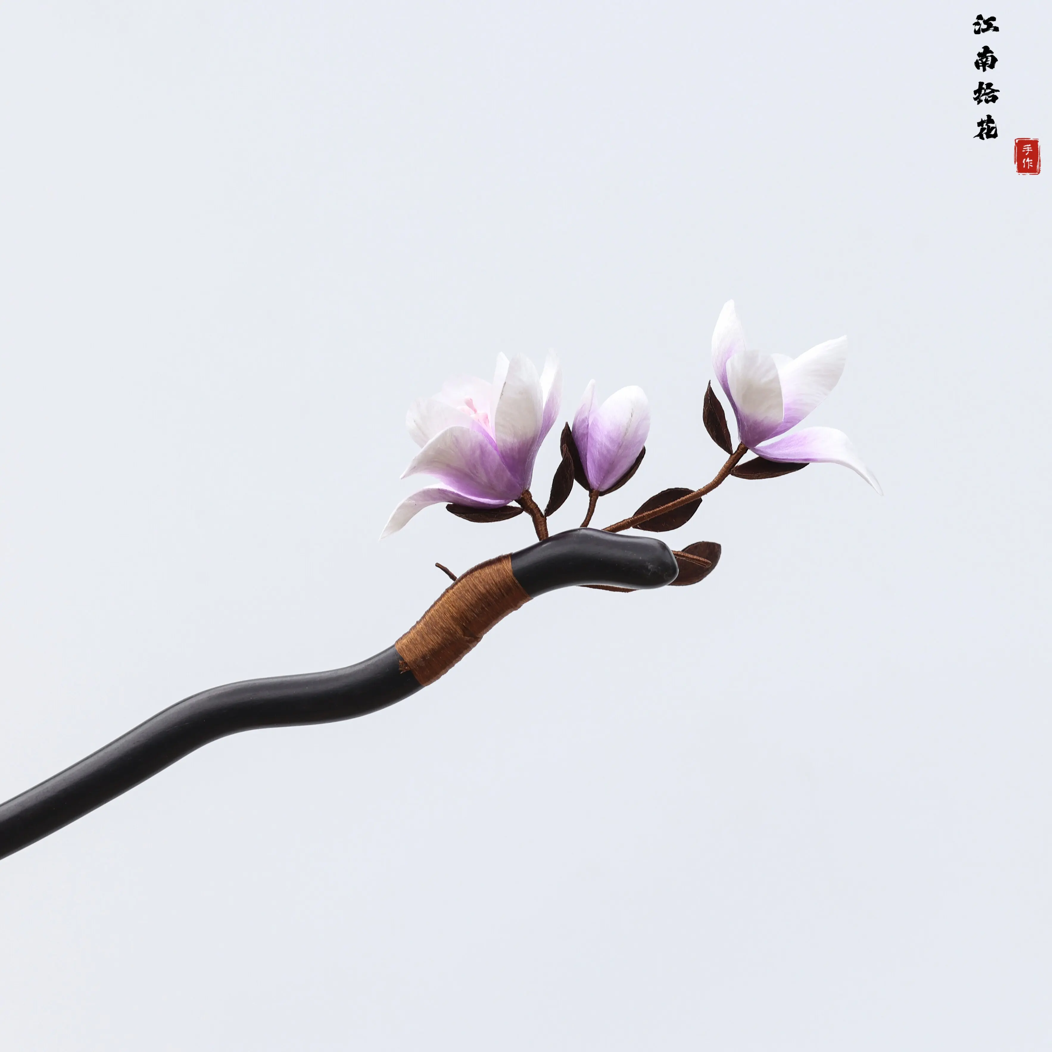 Handmade Intangible Heritage Purple Magnolia Velvet Sandalwood Hairpin, New Chinese Hanfu Hair Ornament, Gift for Friends