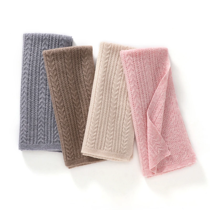 

High luxury Women's Winter 100% Pure Cashmere Thick Twisted Flower Hollow Scarf Outdoor Solid Color Fashionable Soft Warm Shawl