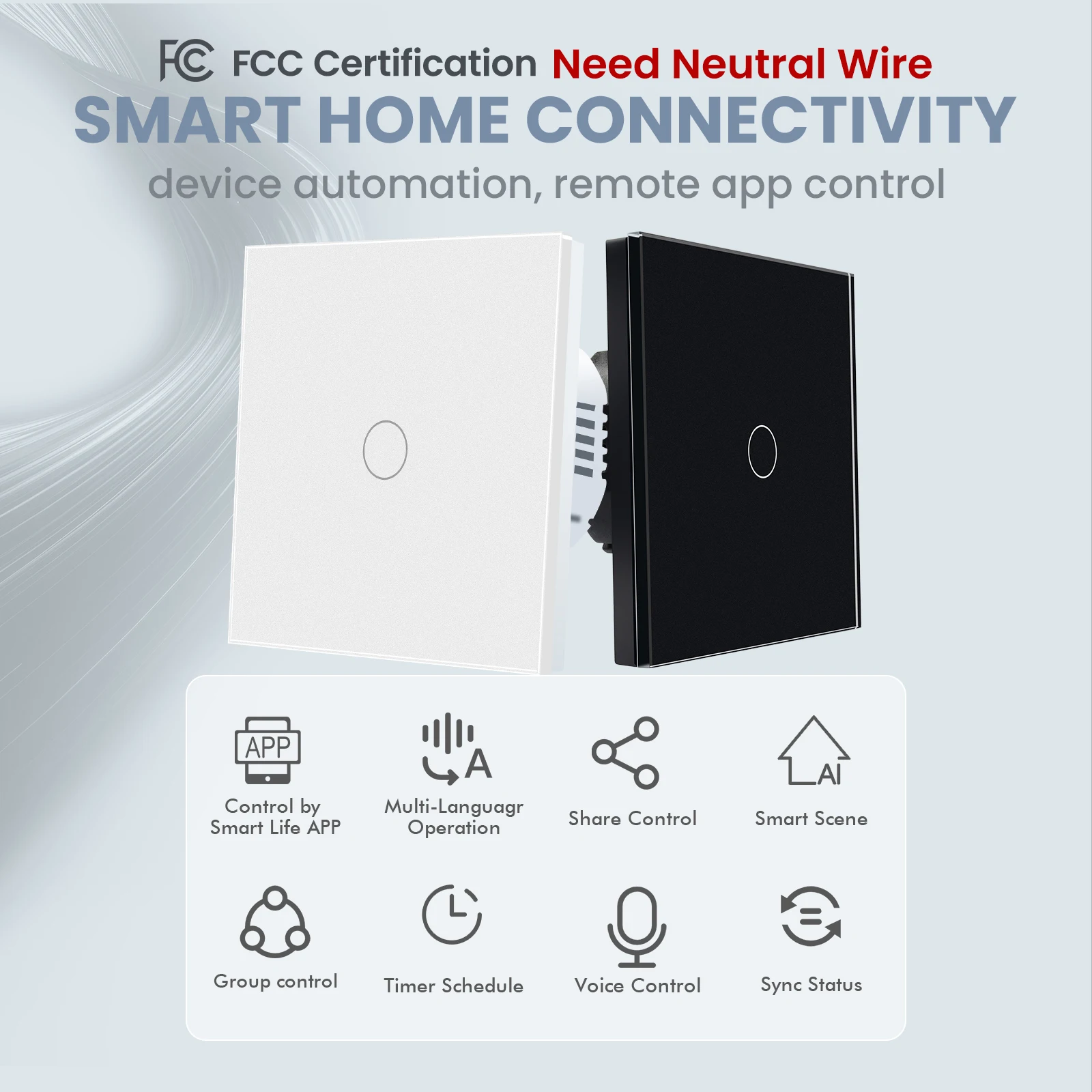 LOUYSGEN Wifi Smart Switch 1Gang 2Gang 3Gang Wall Light Switch Neutral Wire Glass Tuya APP Compatible Smart Life Alexa